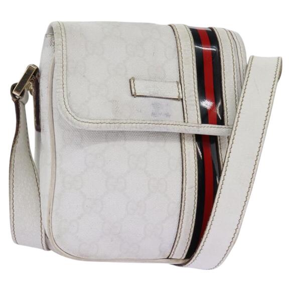 GUCCI GG Supreme Sherry Line Shoulder Bag Pvc White Gold